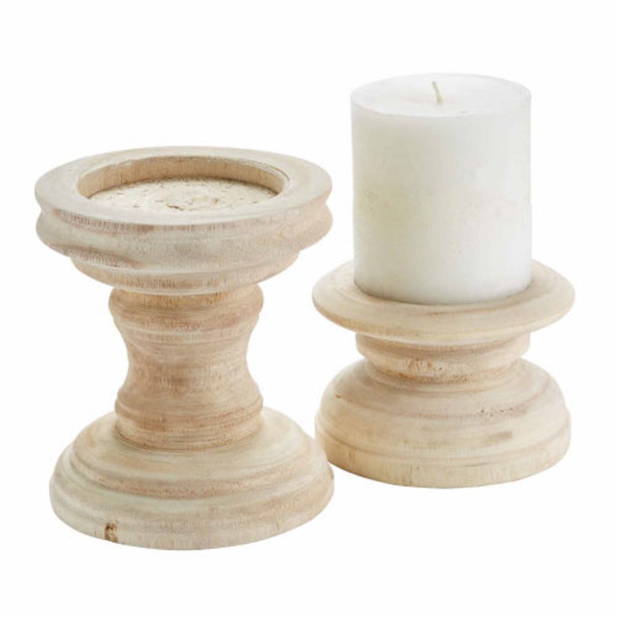 For The Home Kept Shop | Chunky Paulownia Wood Candle Holders (2 Sizes)