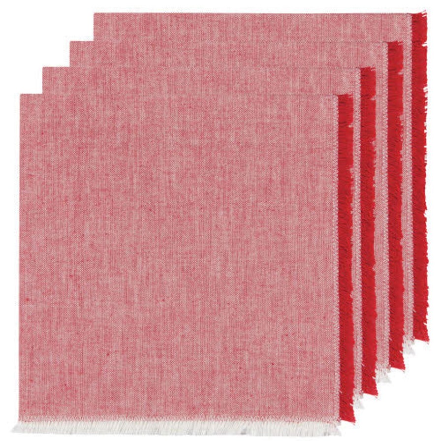 Kitchen Kept Shop | Set Of 4 Chambray Heirloom Red Napkins