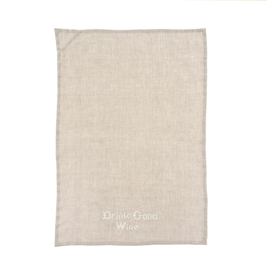 Kitchen Kept Shop | Drink Good Wine-Linen Embroidered Tea Towel