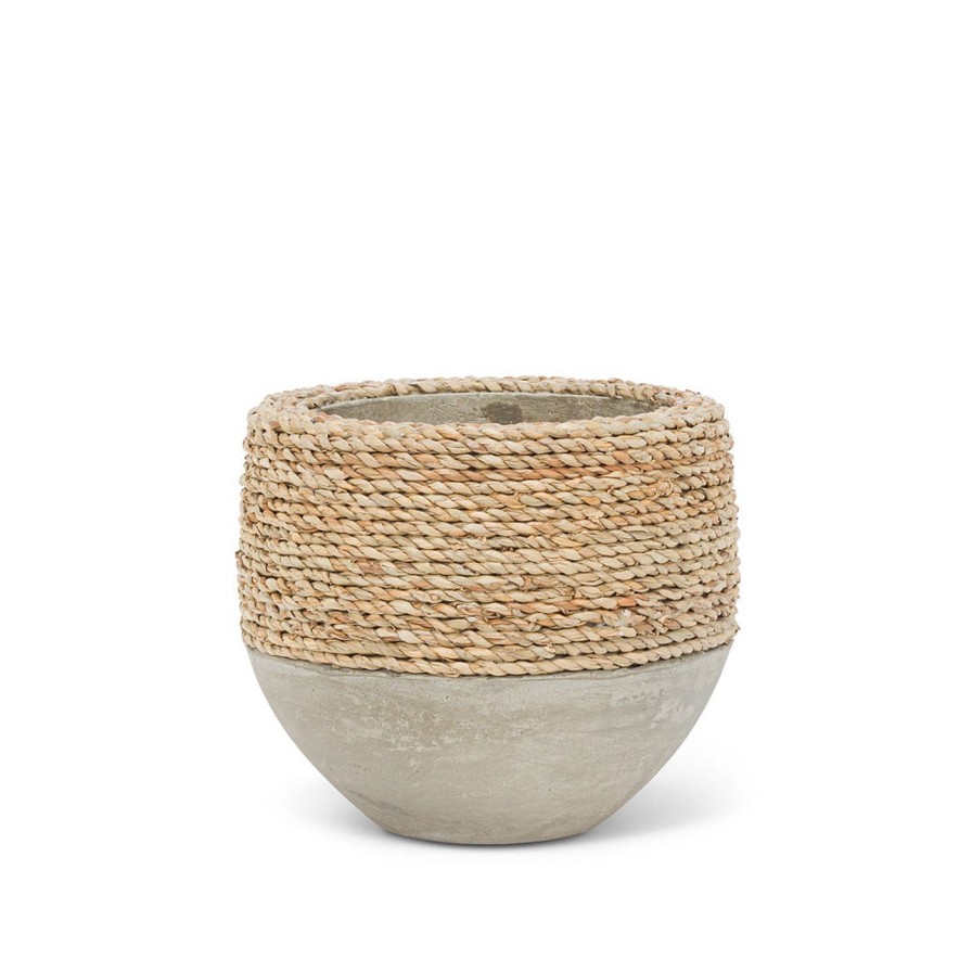 For The Home Kept Shop | Cement & Seagrass Covered Planter