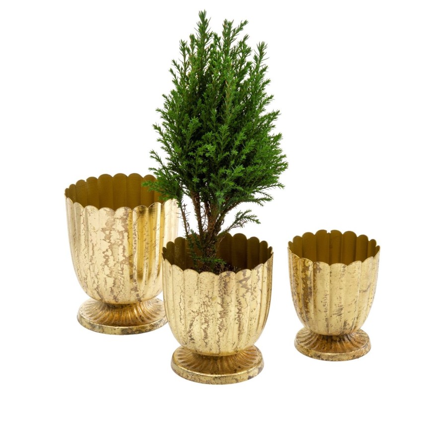 For The Home Kept Shop | Gold Floralis Metal Mini Urns (Set Of 3)