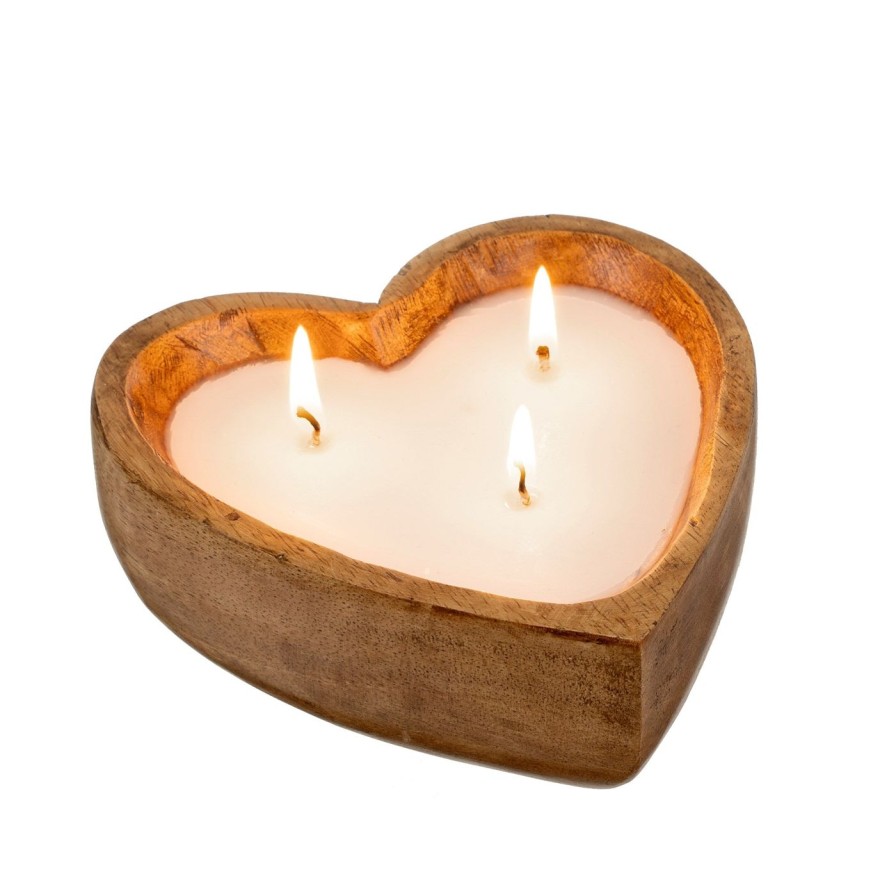 For The Home Kept Shop | Wooden Heart Candles-Eucalyptus & Amber